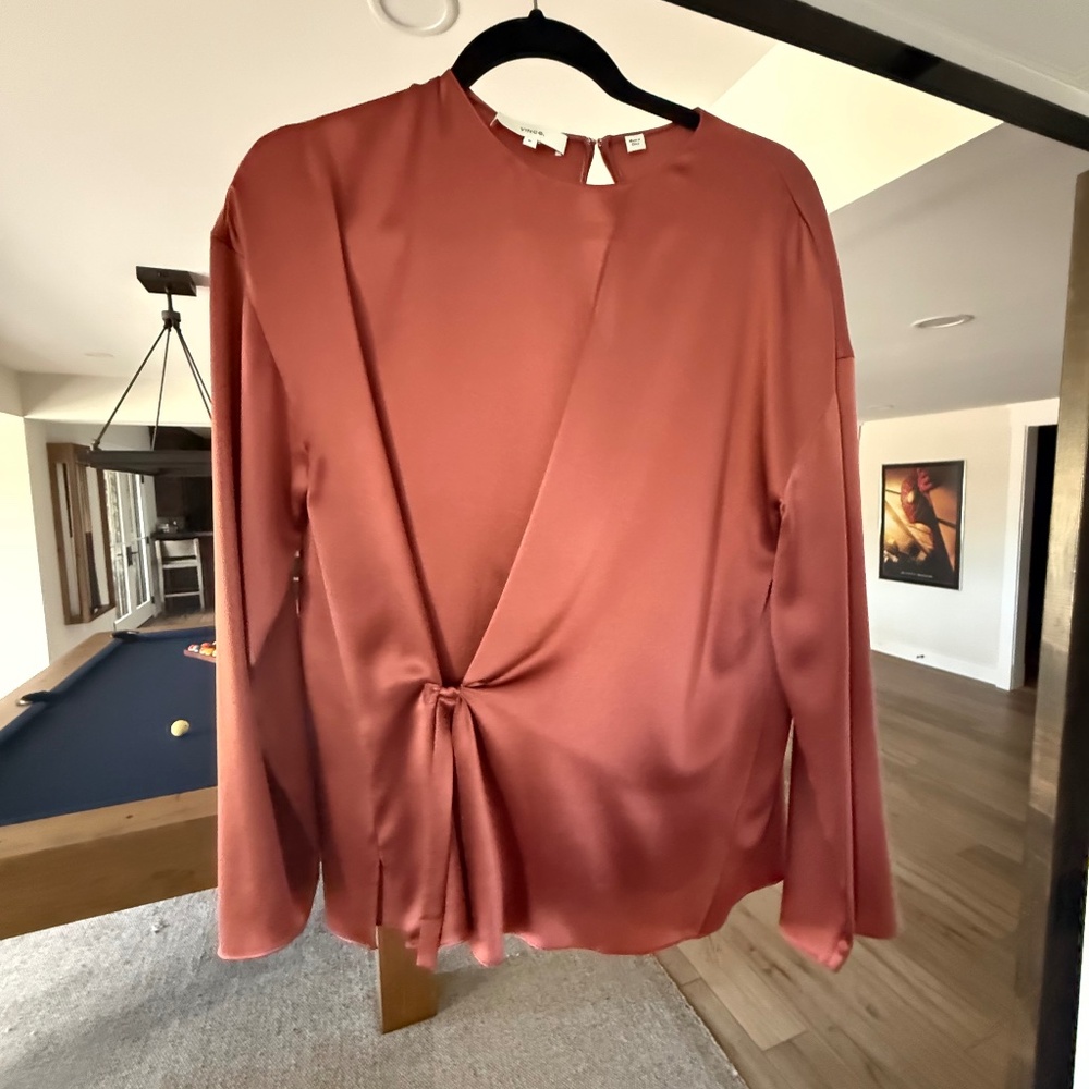 Vince Know Front Long Sleeve Silk Blouse